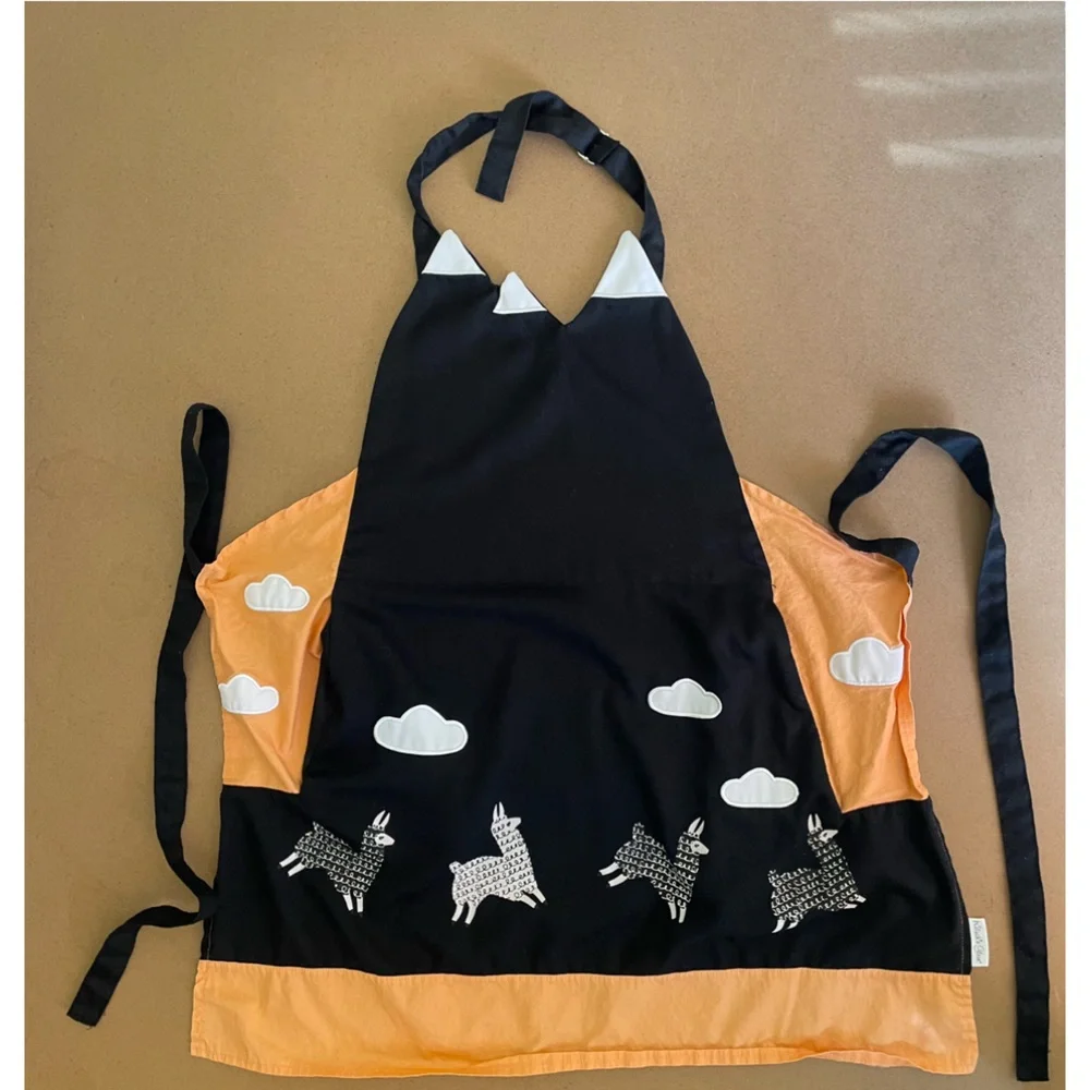 Kitsch’n Glam Black and Orange Machu Picchu Llama Apron with Pockets